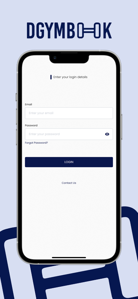 DGymBook Partner - Anmeldebildschirm der DGymBook Partner App für das Management von Fitnessunternehmen