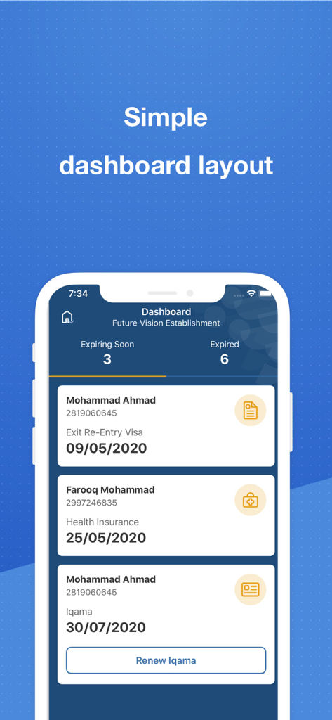 ABSHER Business - ABSHER Business app dashboard showing employee visa and iqama status