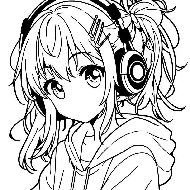 anime girl with headphones
