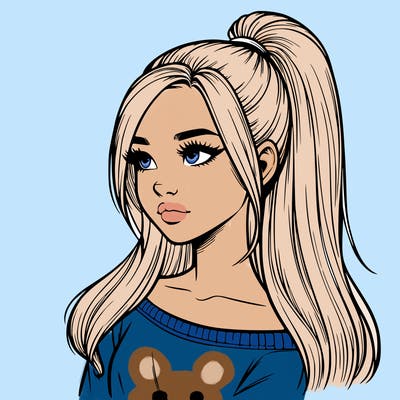 realistic girl with a high ponytail