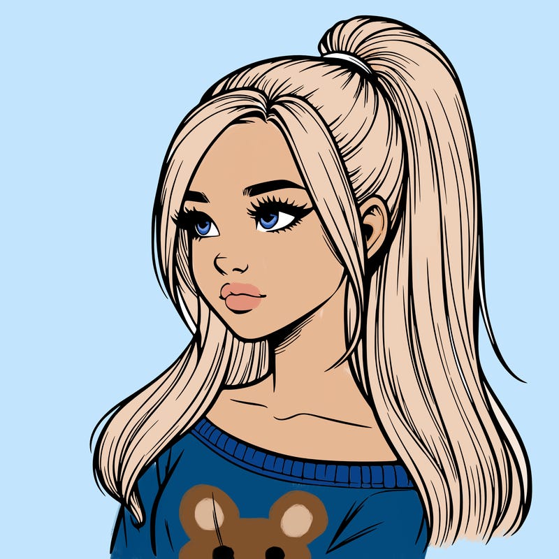 realistic girl with a high ponytail