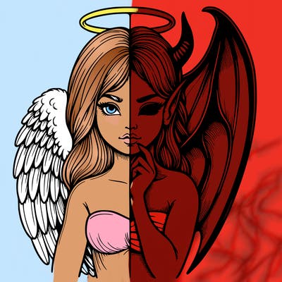 realistic angel half demon