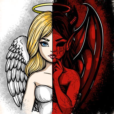 realistic angel half demon