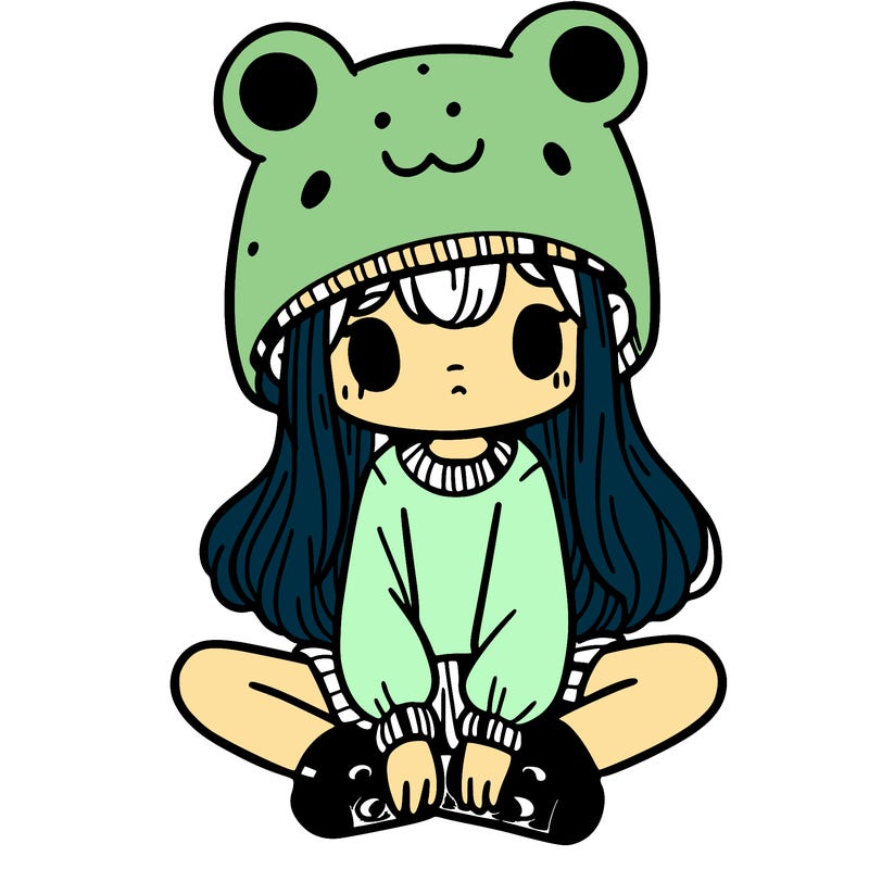 a girl wearing a frog hat and some frog socks