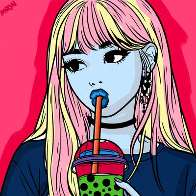 aesthetic realistic girl drinking boba