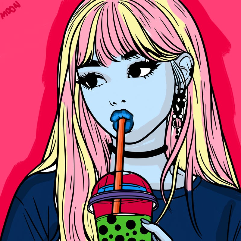 aesthetic realistic girl drinking boba