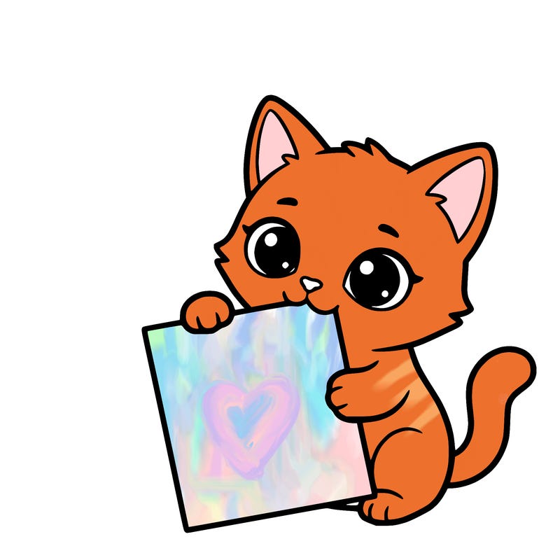 a small cat with a blank sheet of paper in its hand. the cat is sooooooo cute!