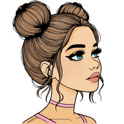 realistic girl with buns on the top of her head