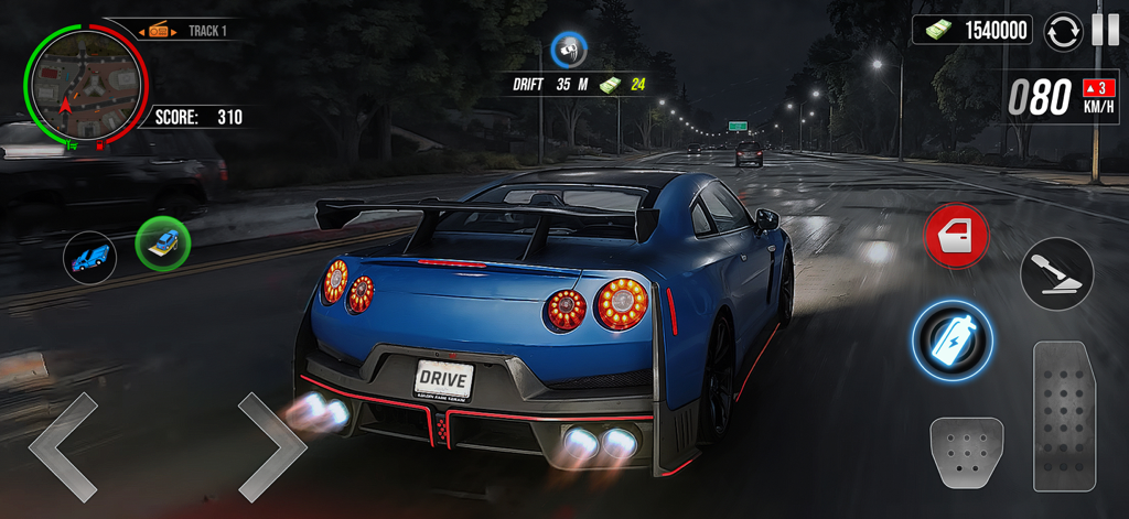 Car Drifting Night Driving - A blue sports car drifting through city streets at night in Car Drifting Night Driving gameplay