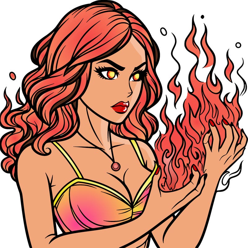 a realistic woman having the power of fire