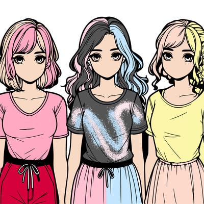 three realistic girls standing up