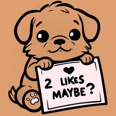 a puppy holding a sign that says 2 likes maybe?