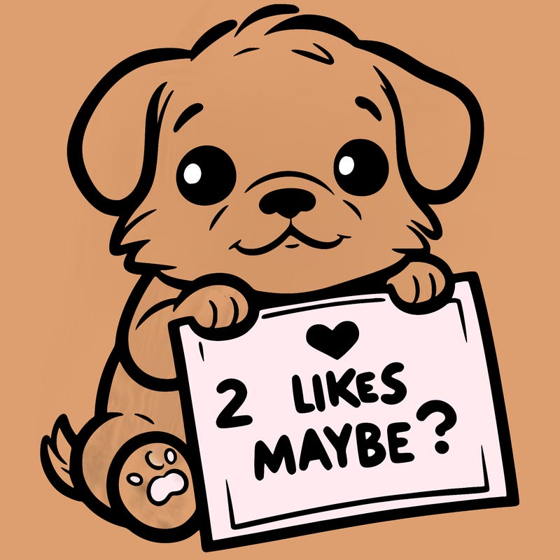 a puppy holding a sign that says 2 likes maybe?