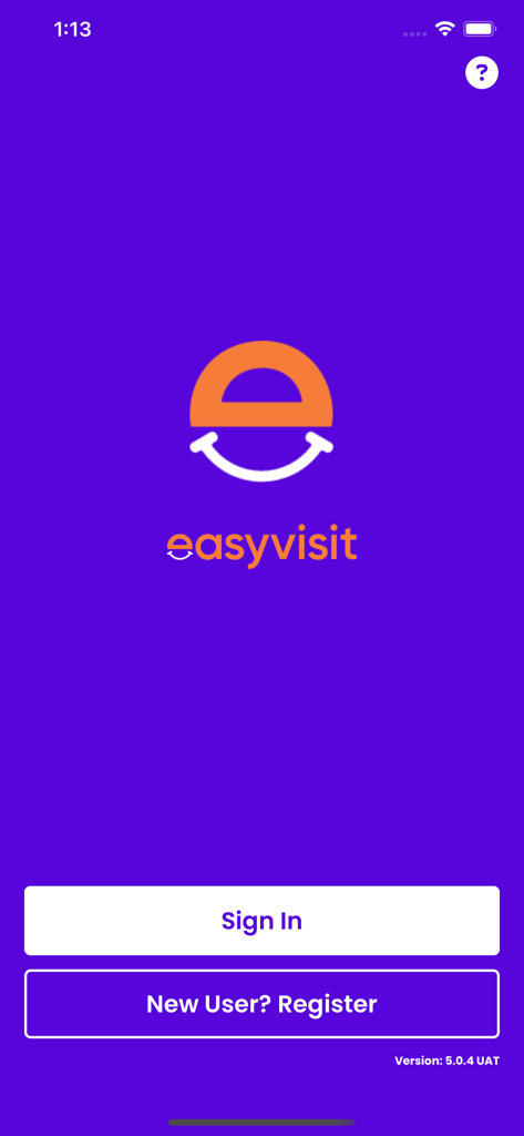 EasyVisit - EasyVisit app login and registration screen with purple background and sign in options.