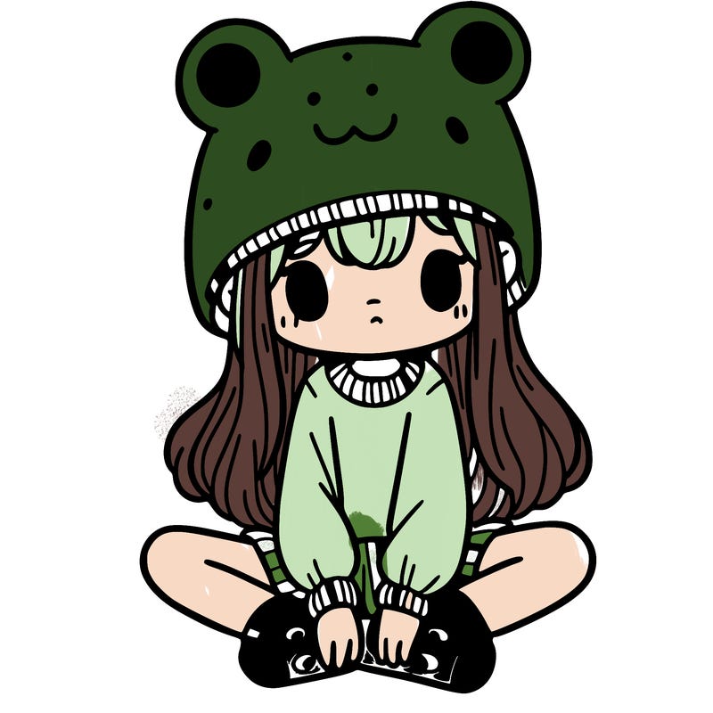 a girl wearing a frog hat and some frog socks