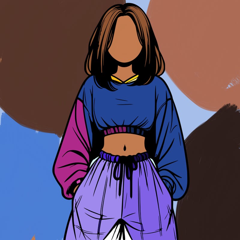 realistic girl faceless with baggy pants and a crop top