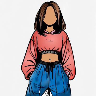 realistic girl faceless with baggy pants and a crop top