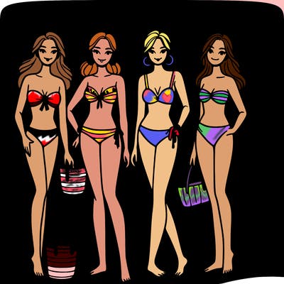women in bikinis on the beach