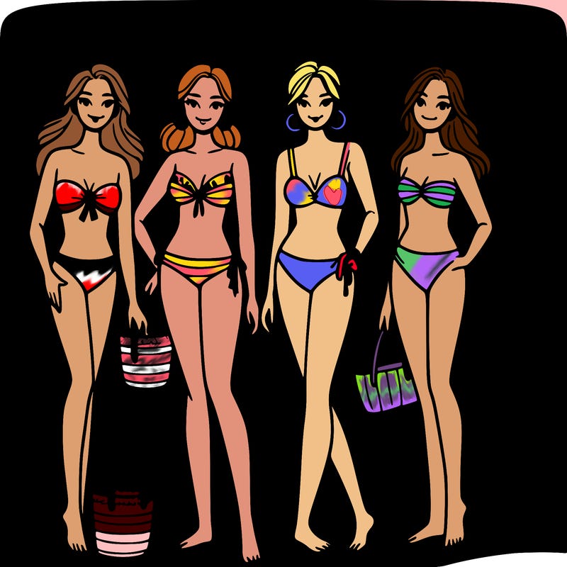 women in bikinis on the beach