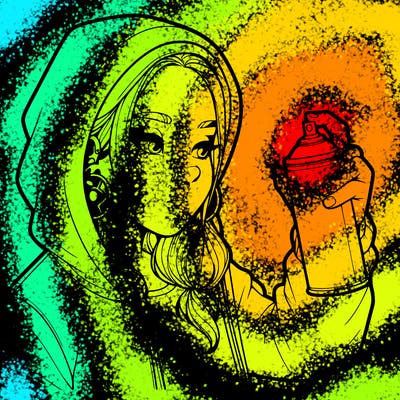 a realistic girl, spray painting