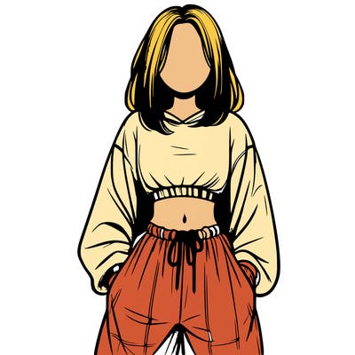 realistic girl faceless with baggy pants and a crop top