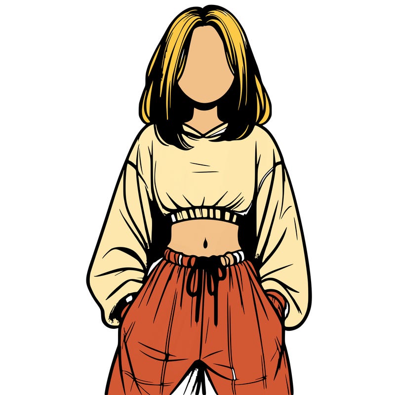 realistic girl faceless with baggy pants and a crop top