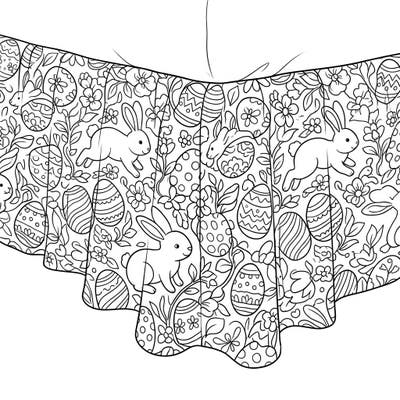 Dive into a delightful Easter scene with this charming bed skirt coloring page, bursting with playful bunnies, ornate eggs, and blooming spring flowers. It's the perfect way to welcome the season and unleash your creativity.