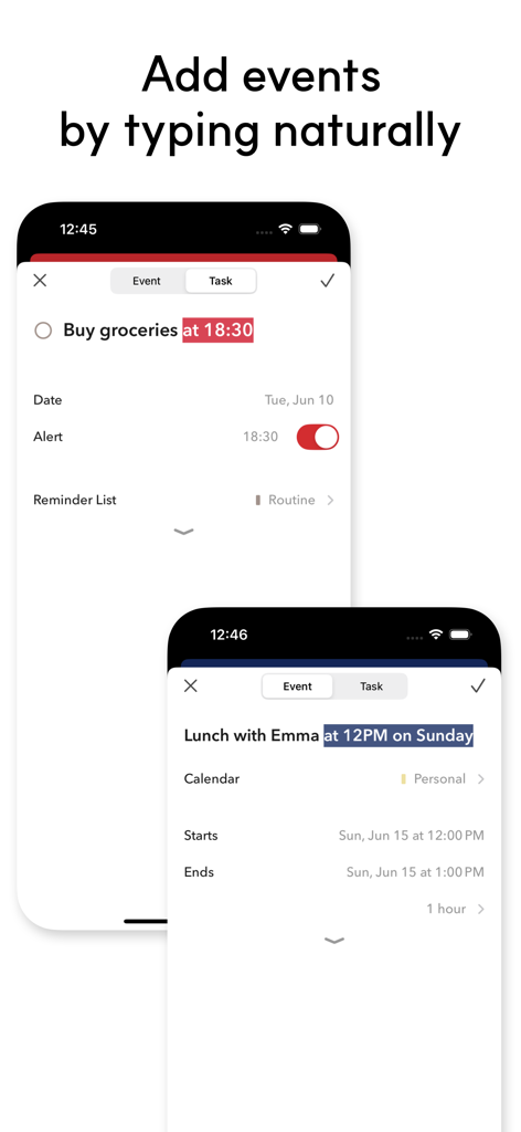 Natural language input for adding events and tasks in Across calendar