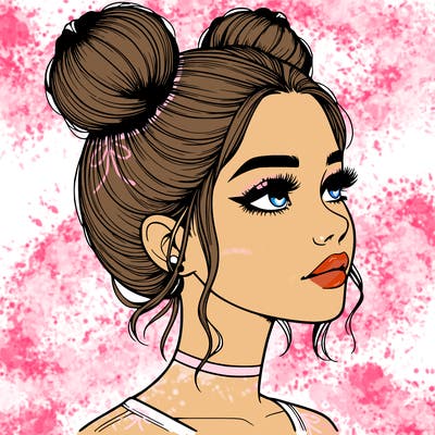 realistic girl with buns on the top of her head