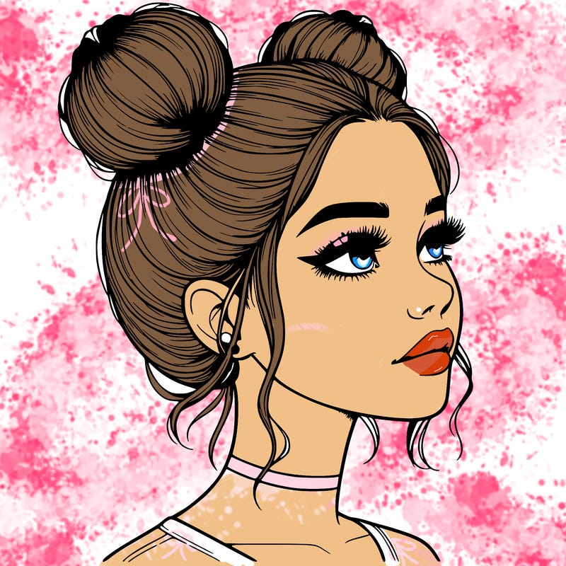 realistic girl with buns on the top of her head