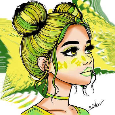 realistic girl with buns on the top of her head