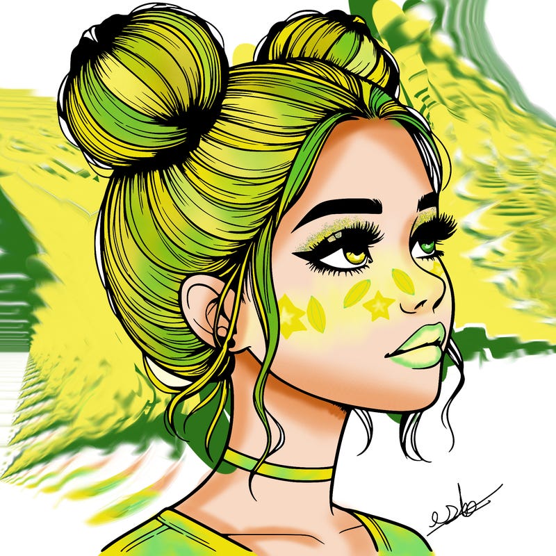 realistic girl with buns on the top of her head