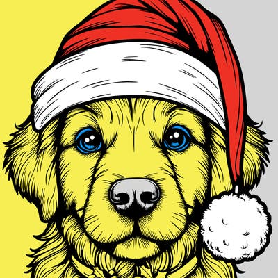 realistic dog with a christmas hat