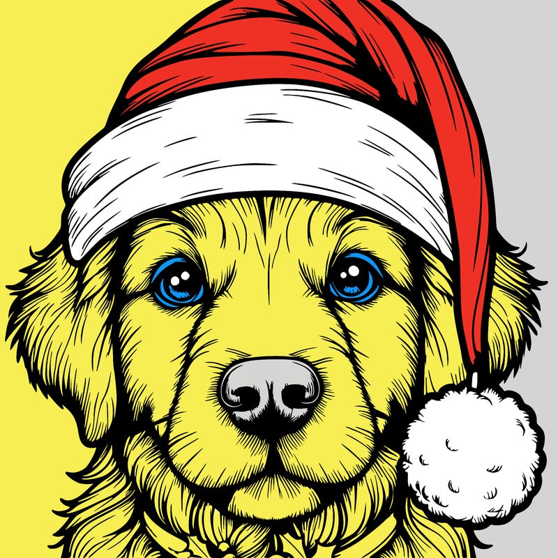 realistic dog with a christmas hat