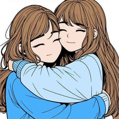 realistic two girls hugging