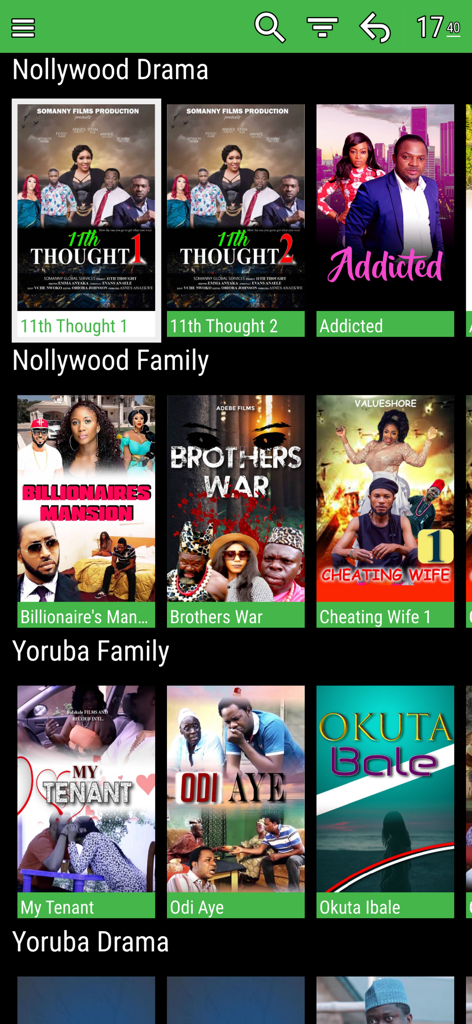 GLO-TV - GLO-TV app interface displaying various Nollywood and Yoruba movie titles.