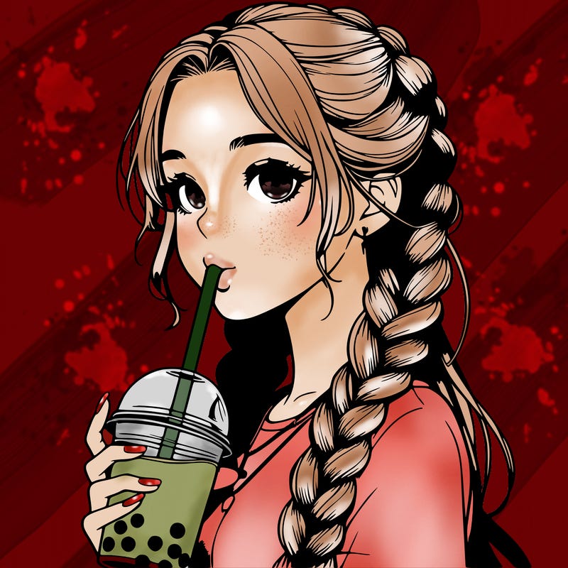 realistic girl with braided hair drinking boba