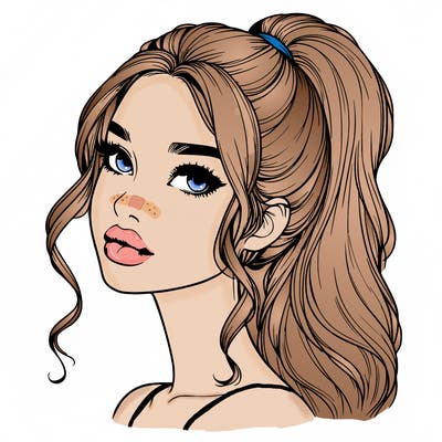 realistic girl with a ponytail on her hair and lips