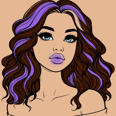 realistic girl with wavy hair and lips