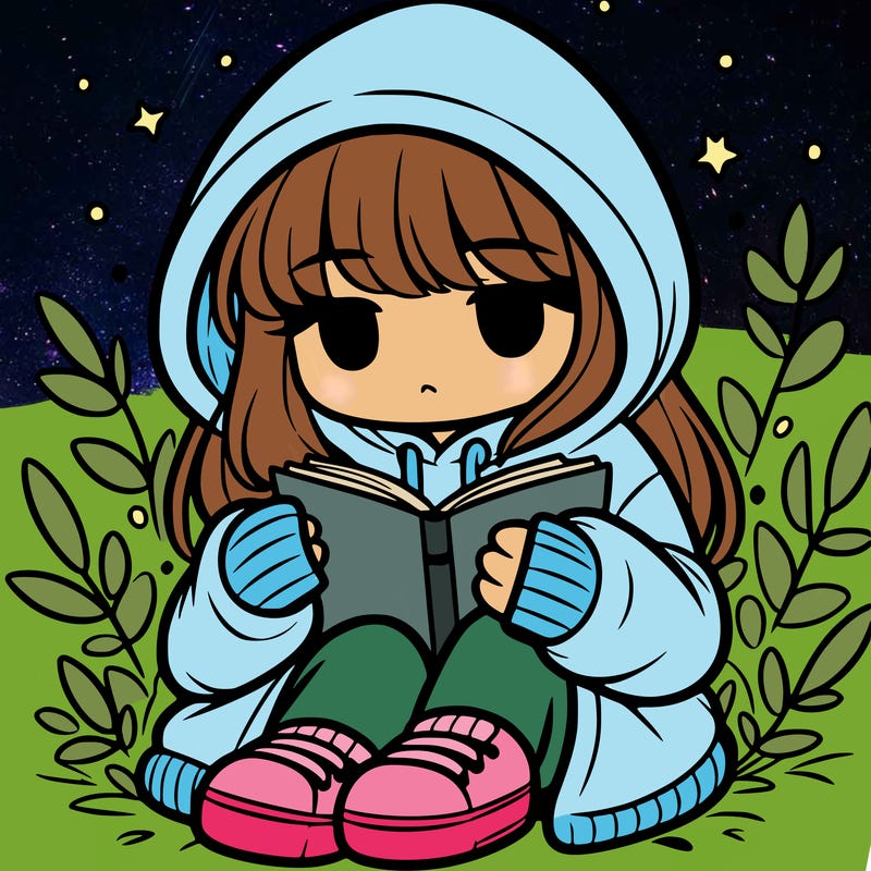 girl in oversized hoodie reading a book