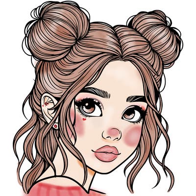 realistic girl with hair buns on her head
