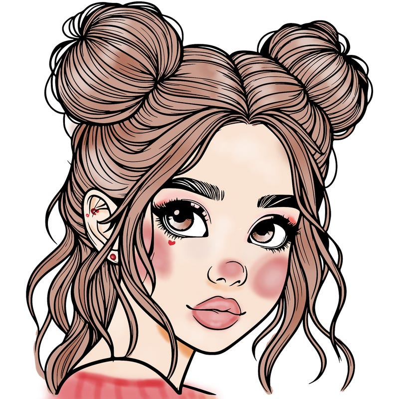 realistic girl with hair buns on her head