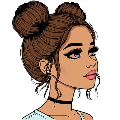 realistic girl with buns on the top of her head