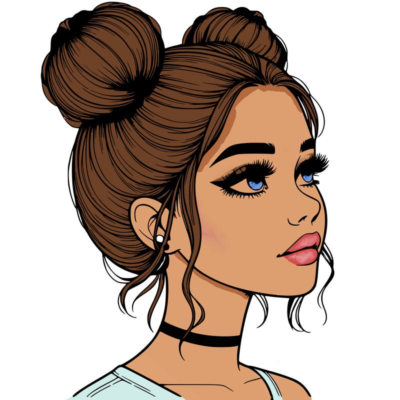 realistic girl with buns on the top of her head