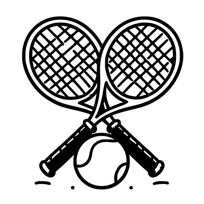 tennis racket crossed and in the middle of tennis ball