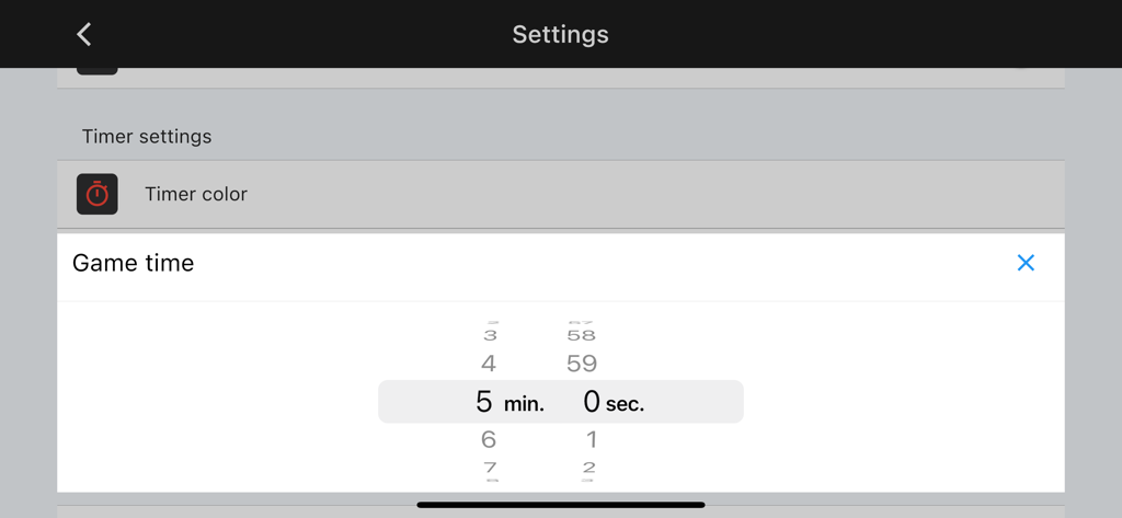 Game time selection screen for jiu-jitsu matches