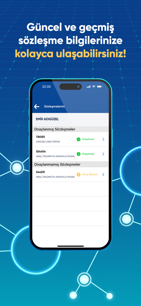 A smartphone screen from the FUZUL Mobil app showing a list of approved and pending interest free savings contracts.