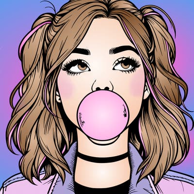 realististic girl blowing bubble -gum