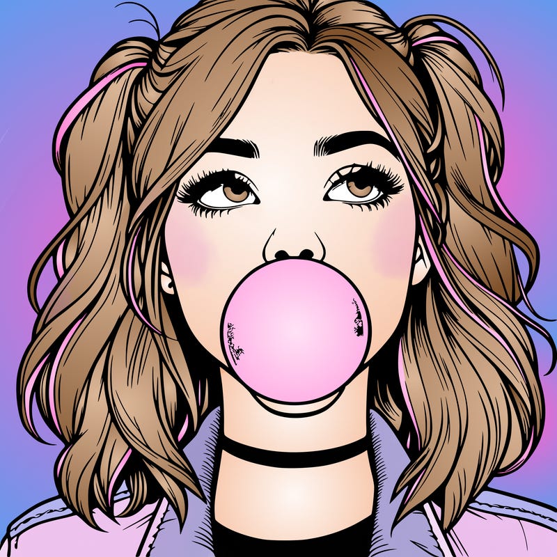 realististic girl blowing bubble -gum