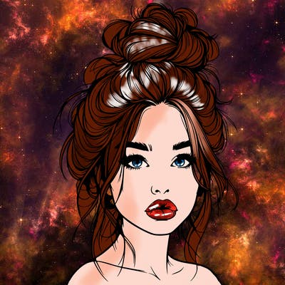 realistic girl with a messy bun and she has lips
